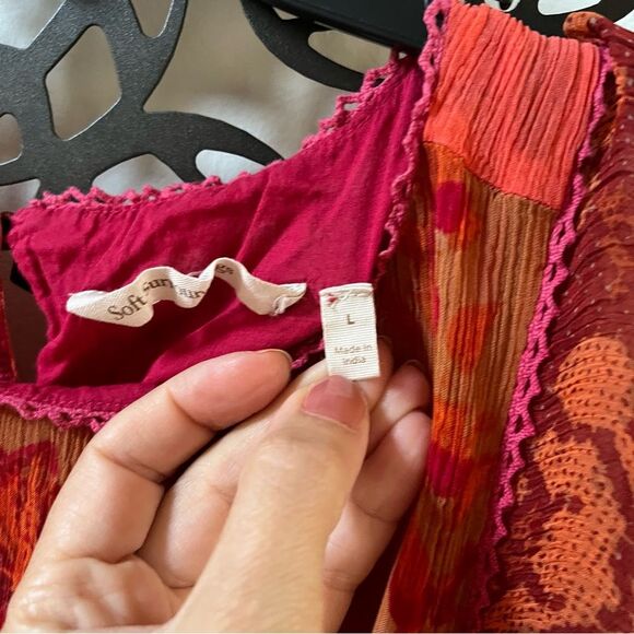 Soft Surroundings Cavatina Smocked Crinkle Chiffon Midi Dress in Red Multi NWOT - Picture 5 of 15